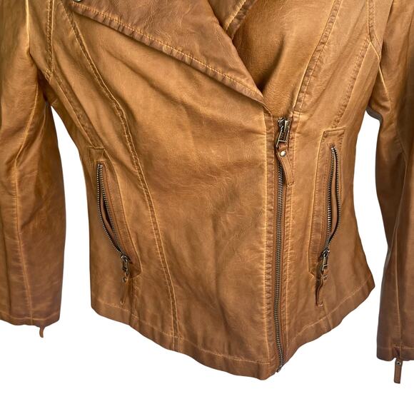 MAX STUDIO, SIZE L, BROWN FAUX LEATHER MOTORCYCLE JACKET - Picture 5 of 7